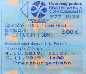 Spoločný cestovný lístok DPB a ÖBB z Bratislavy do obcí Petronell - Carnuntum a Fischamend (1.2.2010 – 27.12.2019)