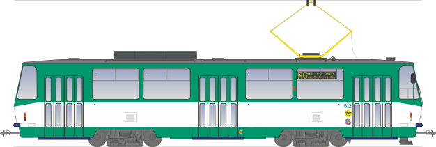 Tatra - ČKD T6A5 #612 po inštalácii BUSE s tyrkysovo-bielym náterom
